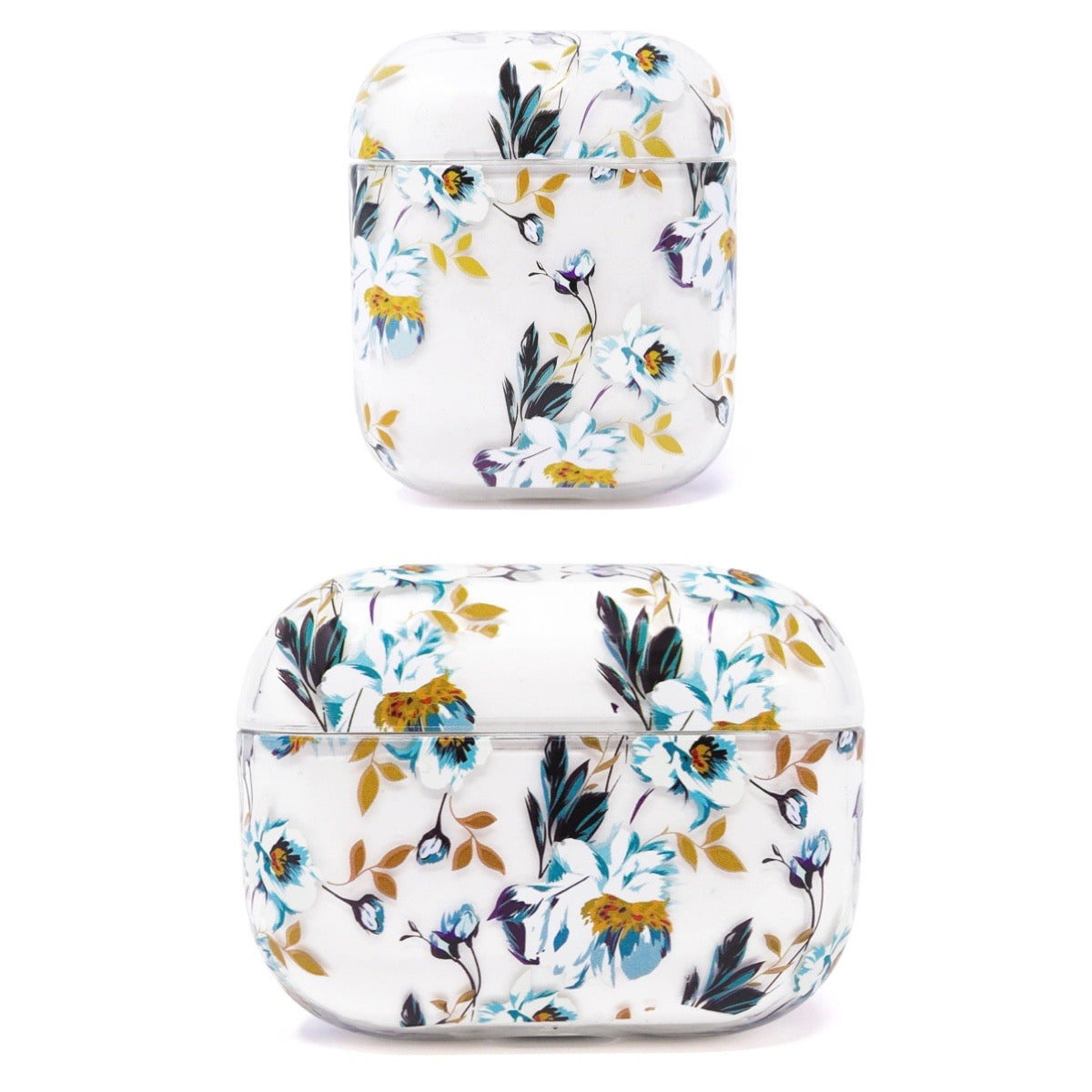 Blue Flowers Clear Hard TPU AirPods Case