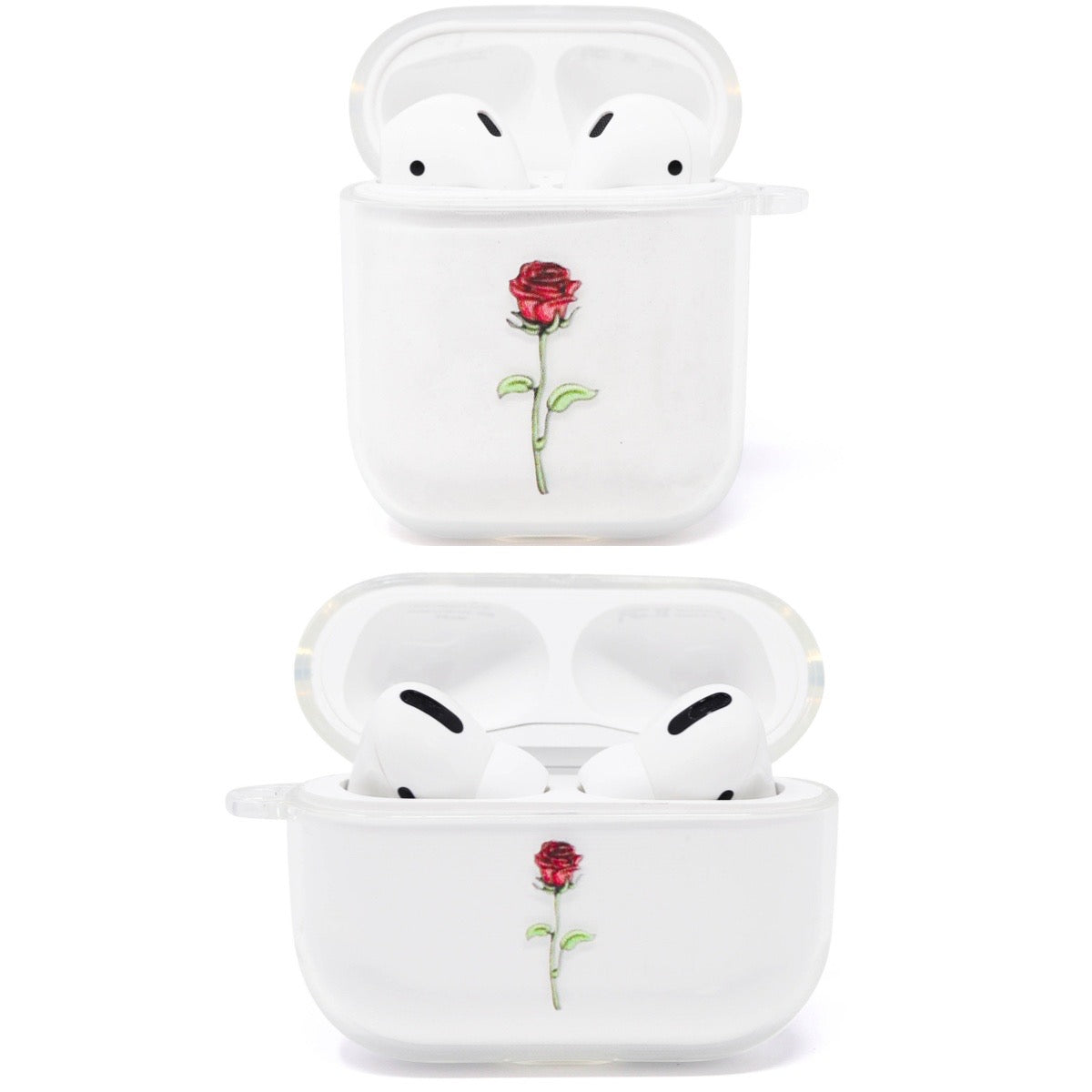 Red Rose Soft TPU Clear AirPods Case