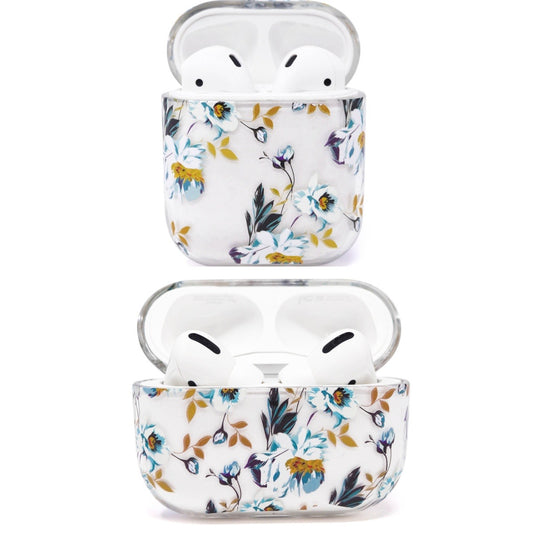 Blue Flowers Clear Hard TPU AirPods Case